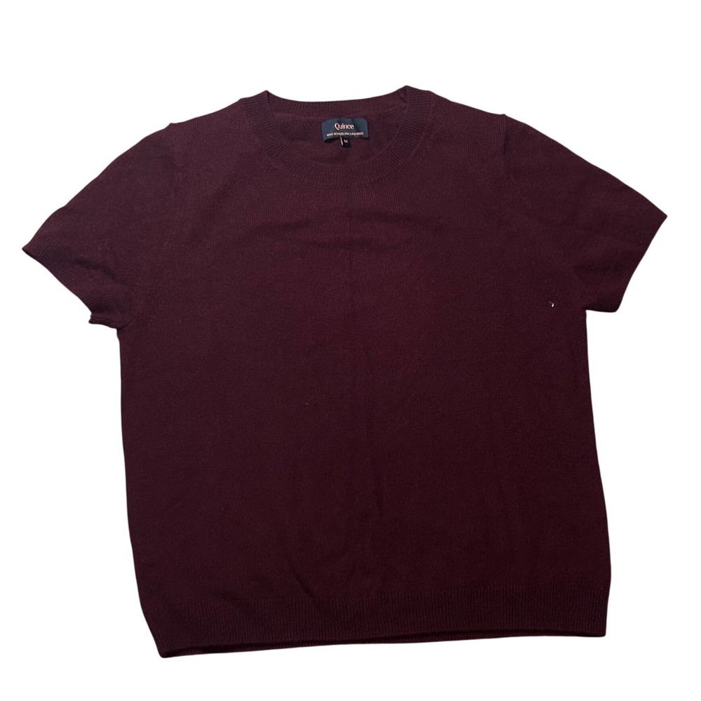 Quince 100% Mongolian Cashmere Short Sleeve Crew Neck Sweater Burgundy Medium
